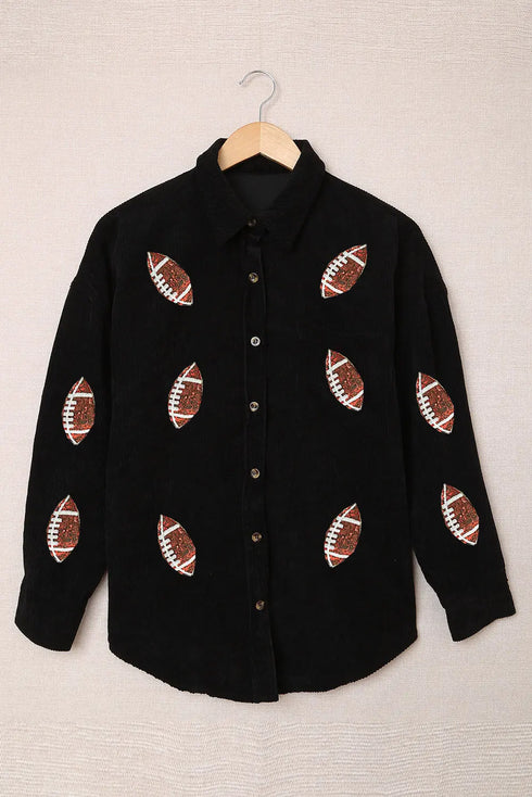 'Lainey' Sequin Corduroy Football Jacket - Celes Fashion